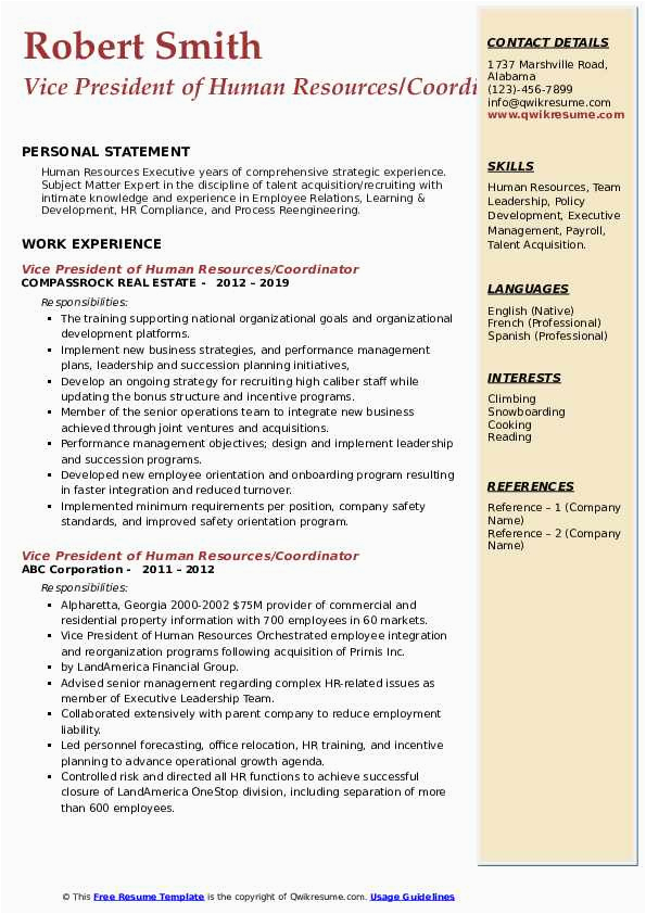 Vice President Of Human Resources Resume Sample Vice President Human Resources Resume Samples