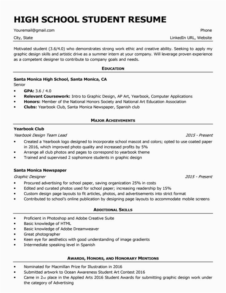 Basic Resume Template for High School Students High School Resume Template & Writing Tips