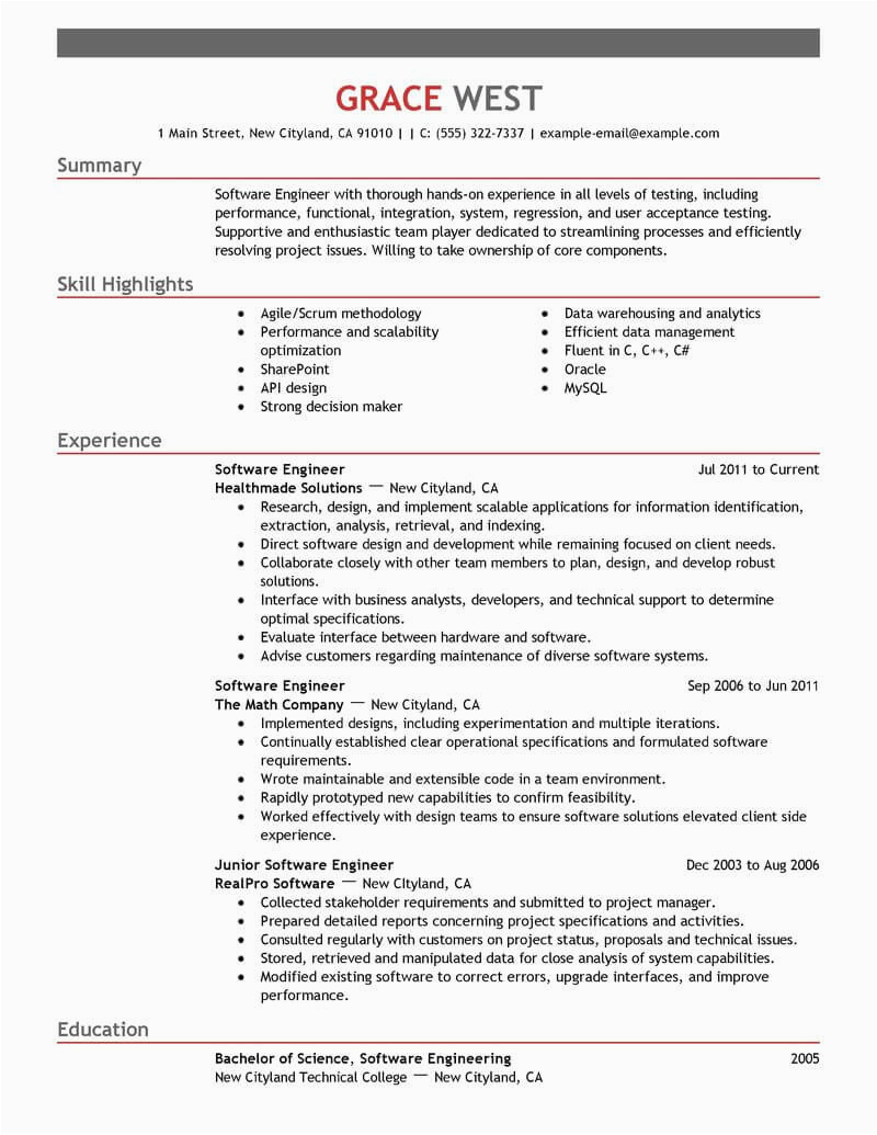 Best Resume Templates for software Engineers Best software Engineer Resume Example From Professional