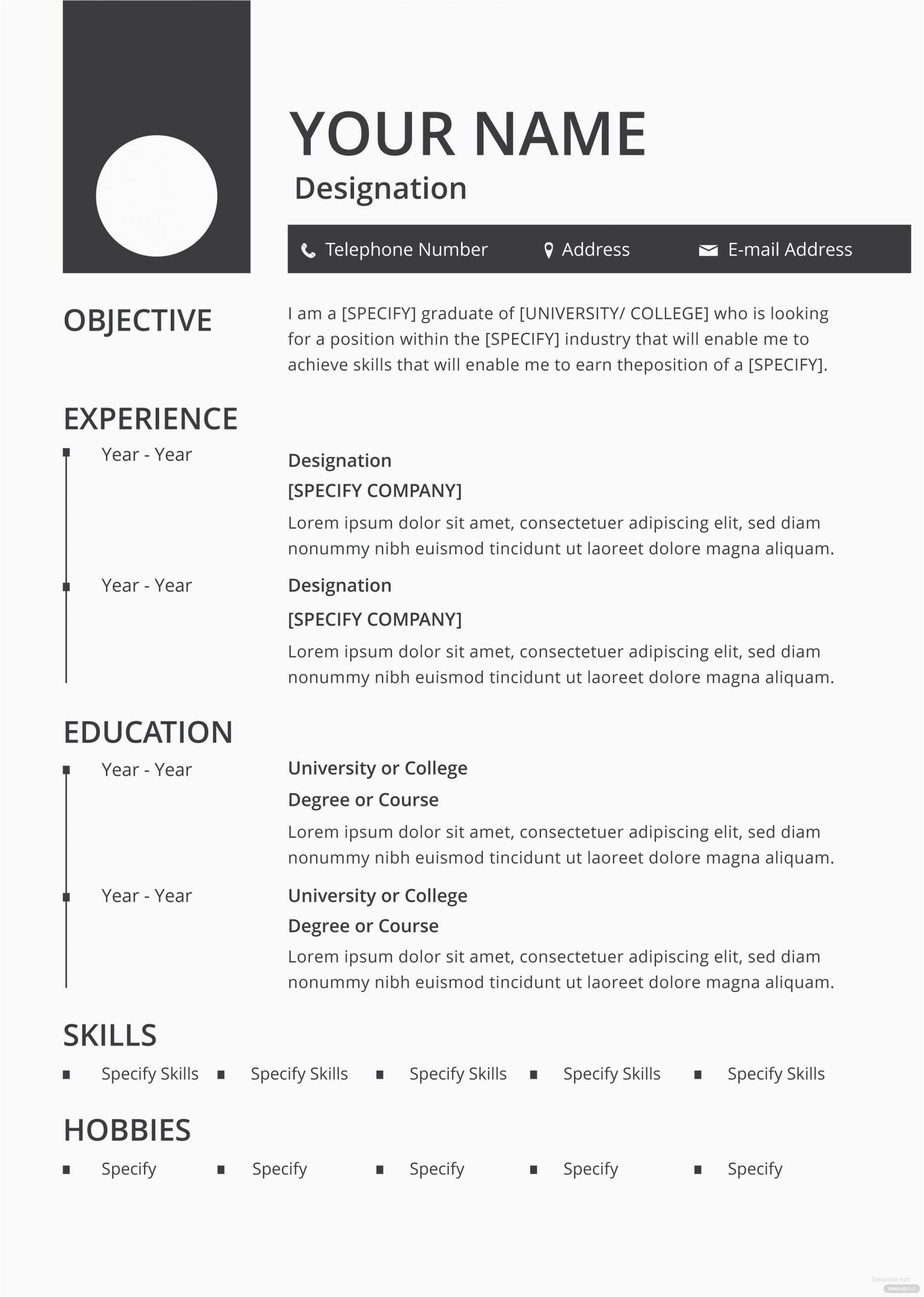 Blank Resume Templates for Free to Fill In Free Blank Resume and Cv Template In Adobe Shop