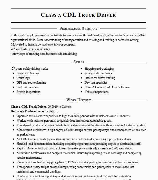 Class A Cdl Driver Resume Sample Class A Cdl Truck Driver with Endorsements Resume Example