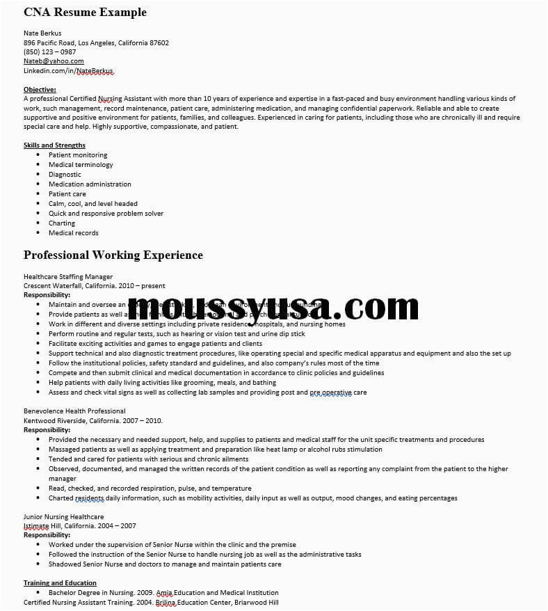 Cna Resume Sample for New Cna Applicant Cna Resume Example and Job Description