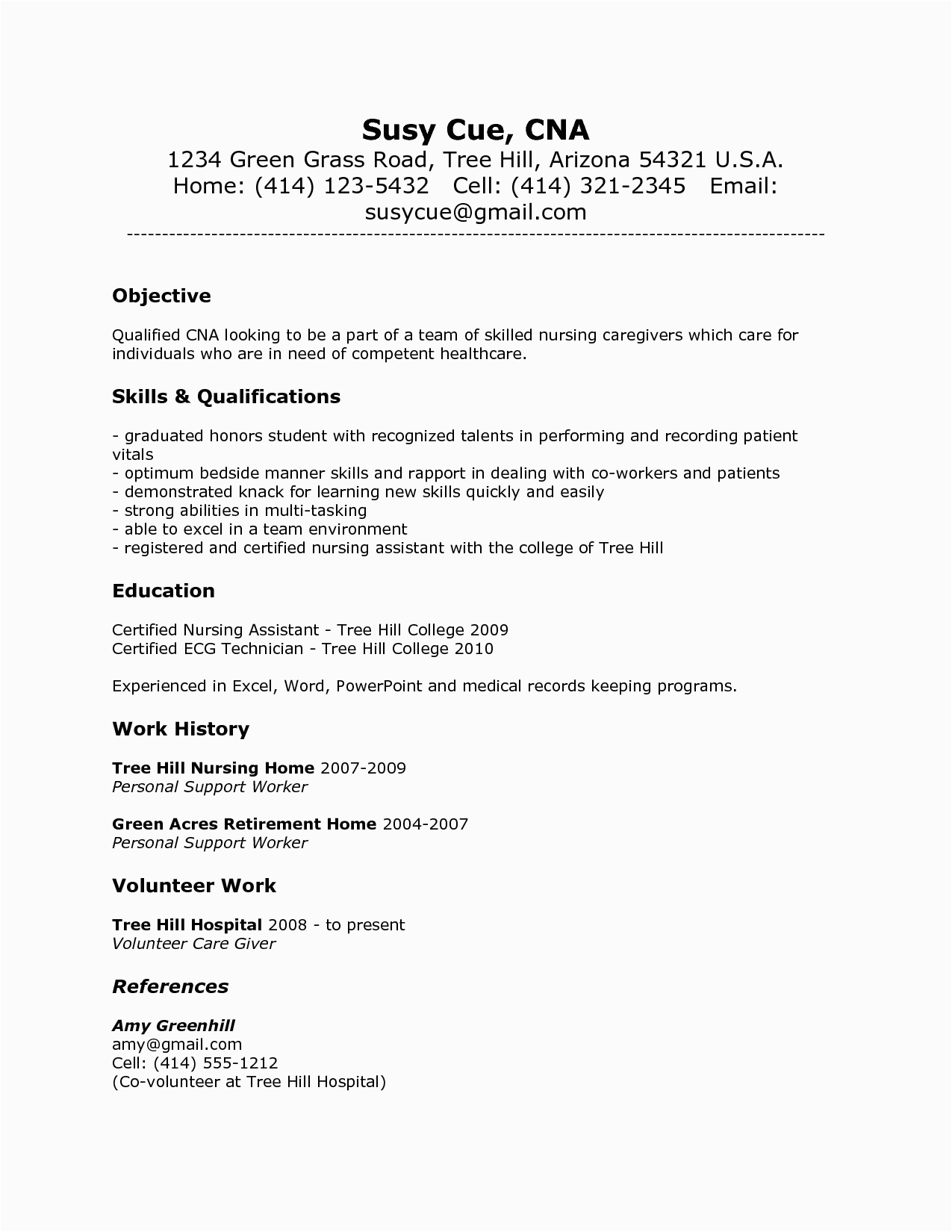Cna Resume Sample with No Work Experience Cna Resume Sample