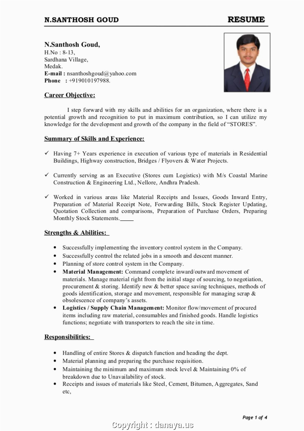 Construction Store Keeper Resume Sample Word top Resume format for Store Ficer Adorable Store Keeper