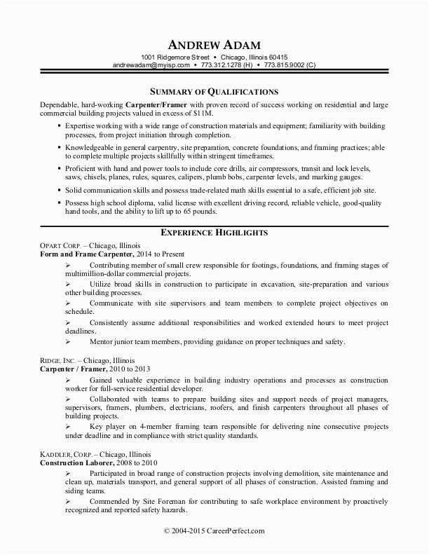 Construction Worker Resume Examples and Samples Construction Worker Resume Sample
