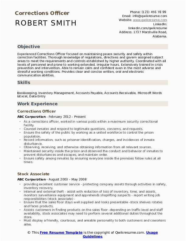 Correctional Officer Resume Samples No Experience Resume for Correctional Ficer Free Resume Templates
