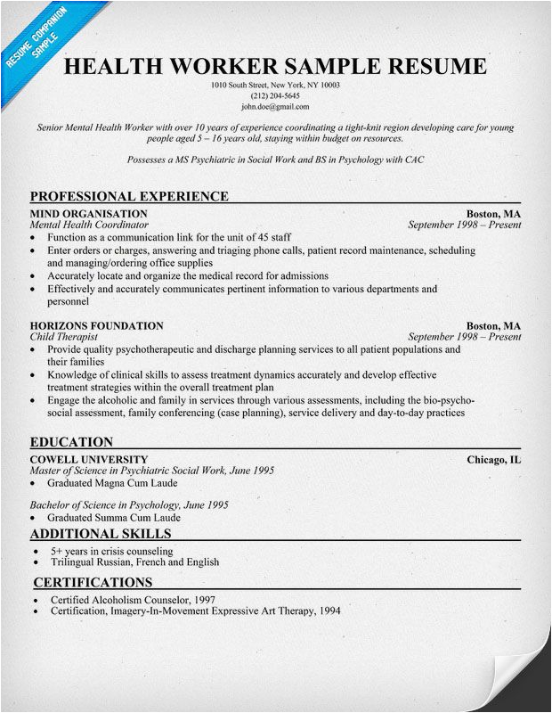 Entry Level Mental Health Worker Resume Sample Health Worker Resume Sample