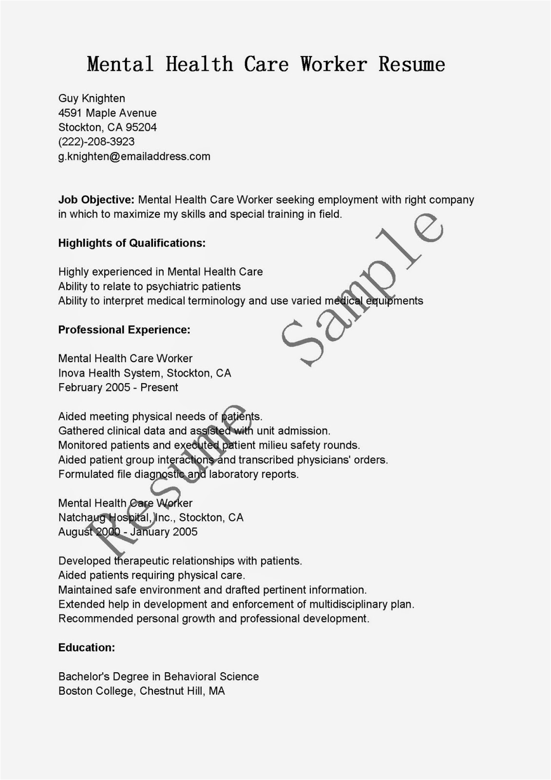 Entry Level Mental Health Worker Resume Sample Resume Samples Mental Health Care Worker Resume Sample