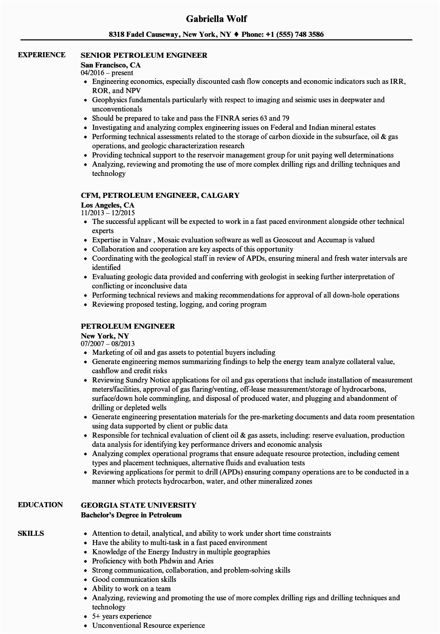 Entry Level Petroleum Engineering Resume Sample Cv Sample Petroleum Engineer Entry Level Petroleum