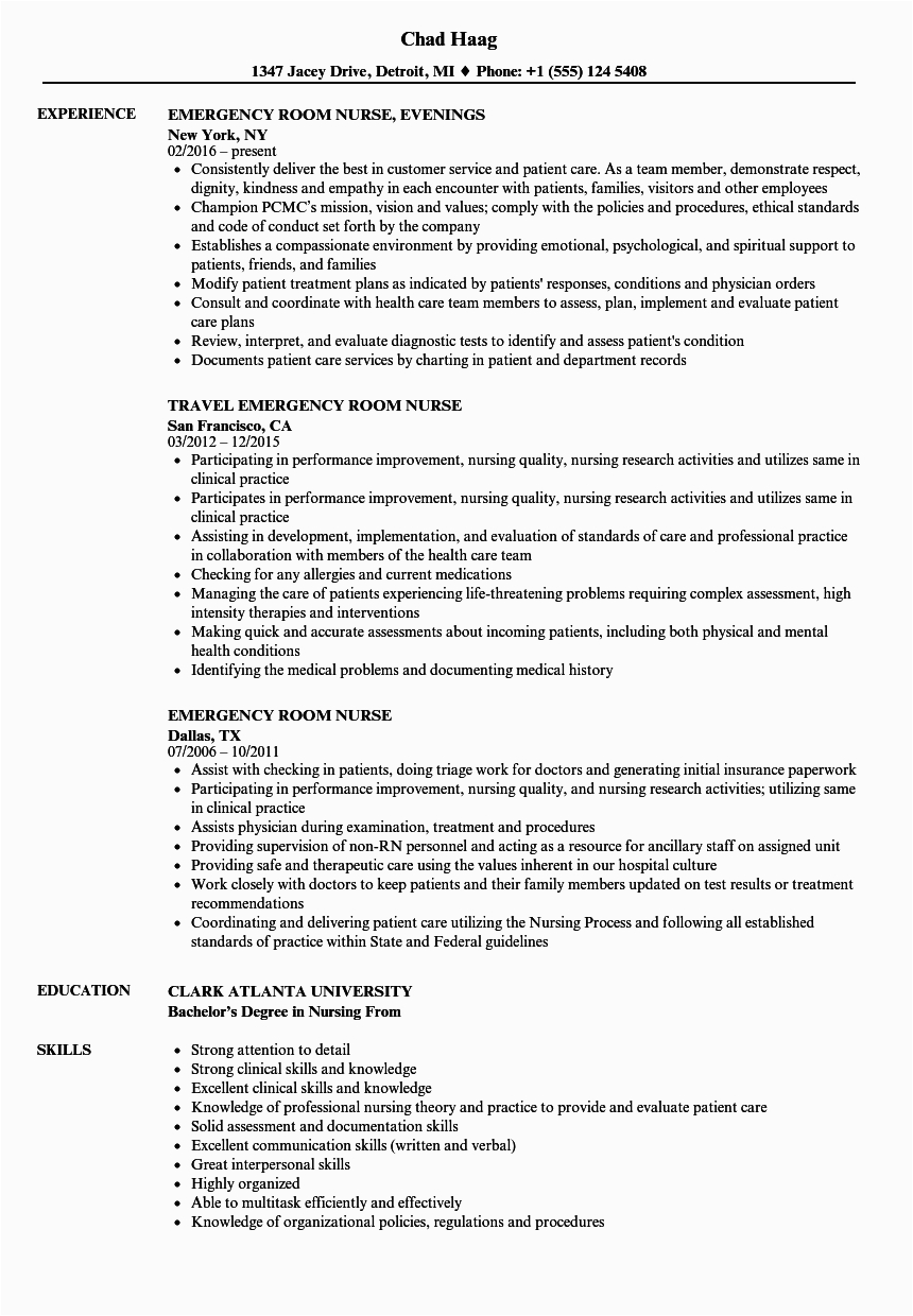 Er Nurse Job Description Resume Sample Emergency Nurse Resume