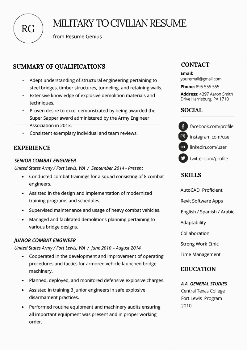 Free Military to Civilian Resume Templates How to Write A Military to Civilian Resume