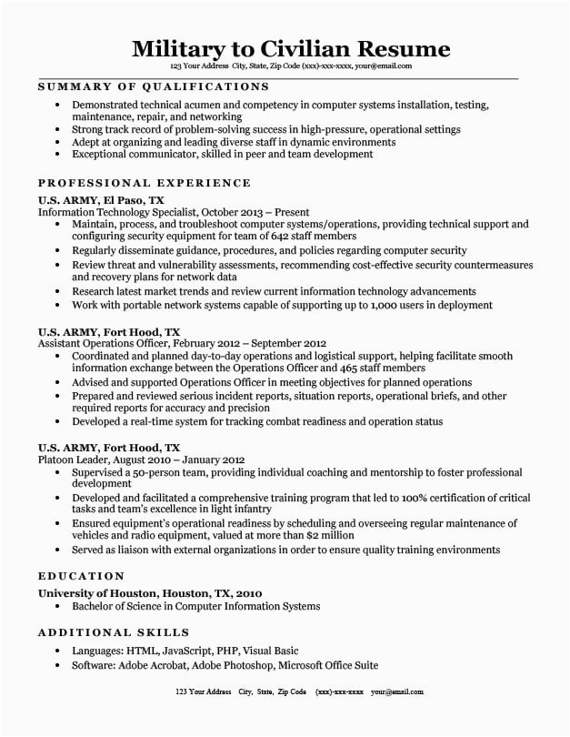 Free Military to Civilian Resume Templates Military to Civilian Resume Sample & Tips