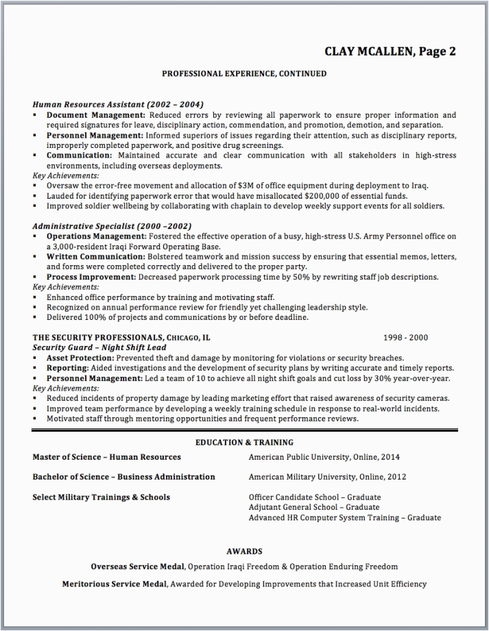 Free Military to Civilian Resume Templates Resume Examples Military to Civilian