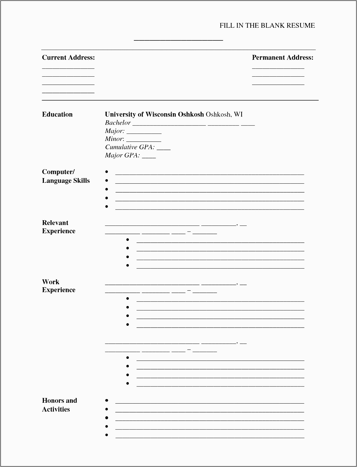 Free Printable Fill In the Blank Resume Templates 8 Printable Outline Template Sampletemplatess Free Printable Fill In the Blank Resume Templates 8 Printable Outline Template Sampletemplatess