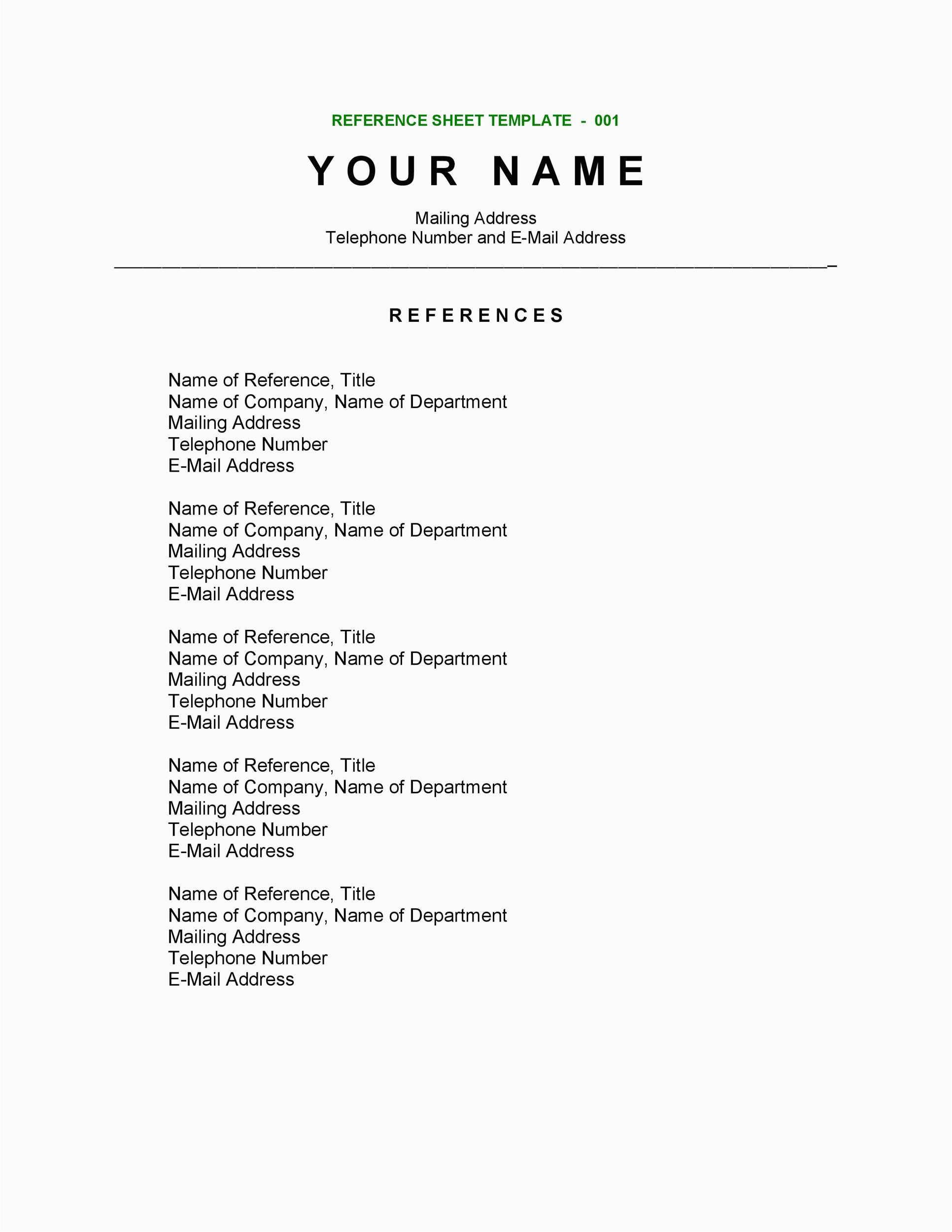 Free Reference List Template for Resume 40 Professional Reference Page Sheet Templates Templatelab