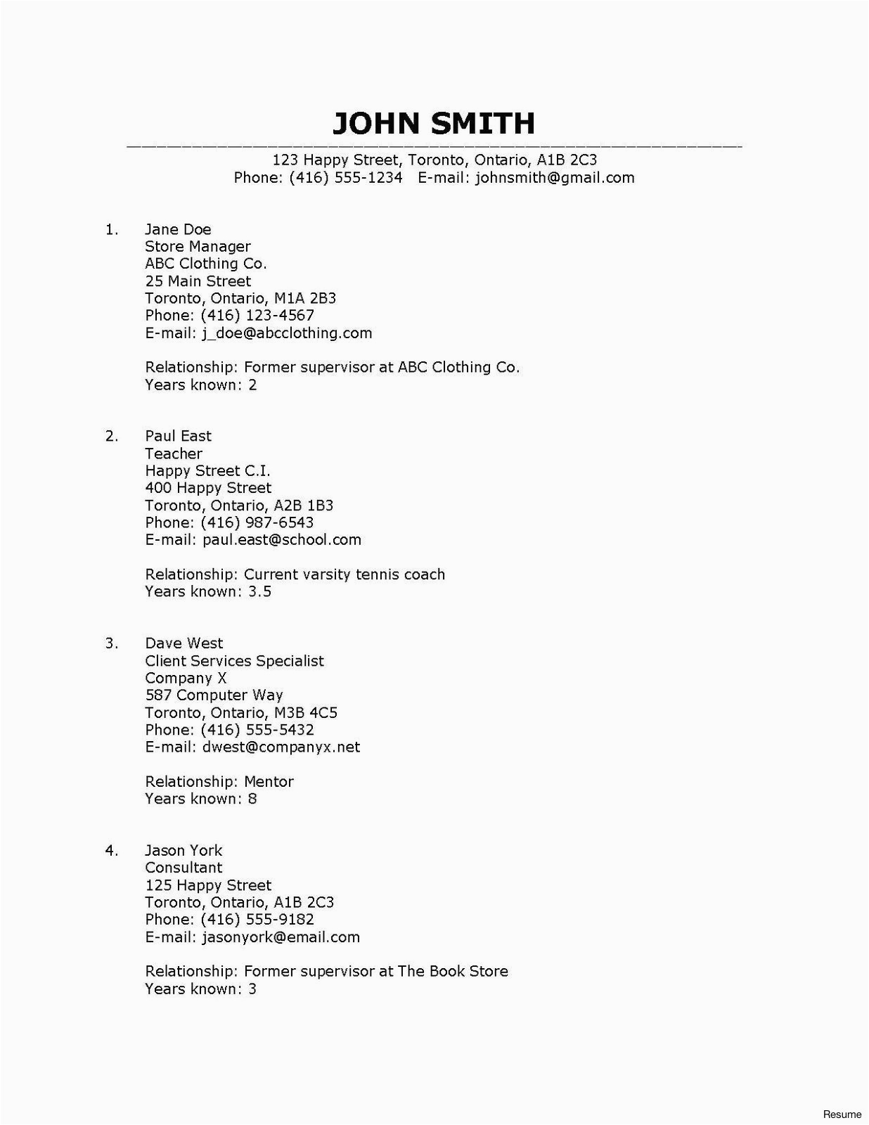 Free Reference List Template for Resume Reference List