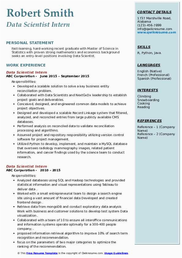 Free Resume Template for Data Scientist 11 Data Scientist Resume Sample Pdf Free Resume