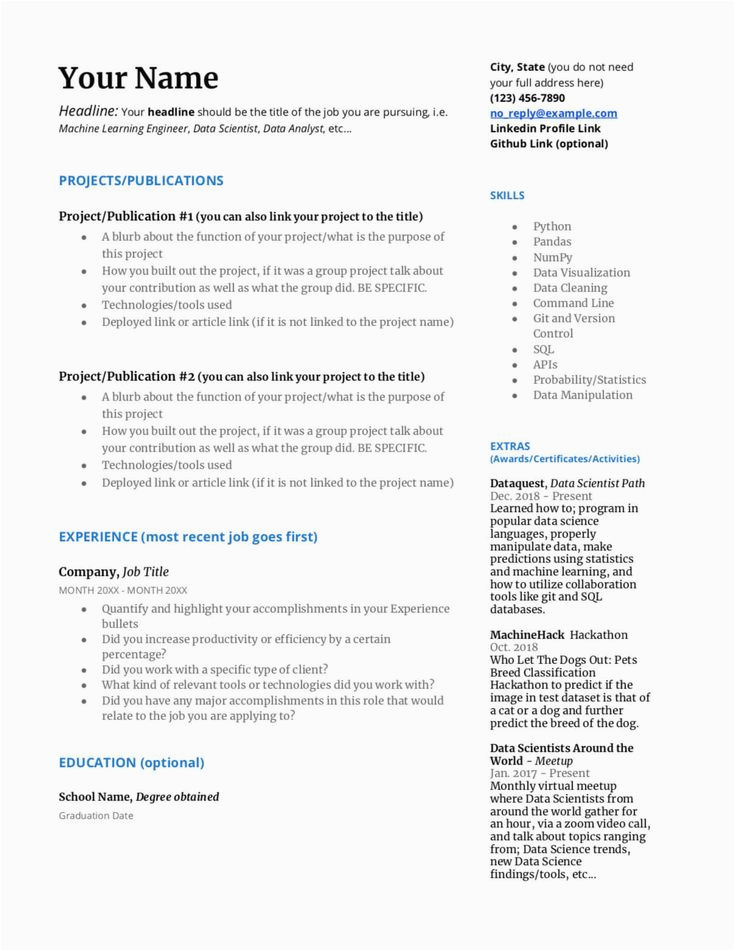 Free Resume Template for Data Scientist Build A Resume Data Science Resume Template 1