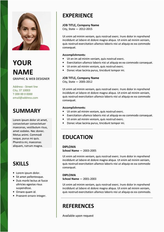 Free Resume Template with Photo Insert Download Dalston Free Resume Template Microsoft Word Green Layout
