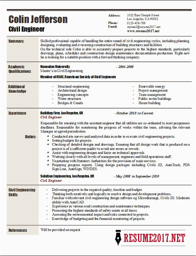 Free Resume Templates for Civil Engineers Civil Engineer Resume 2017 Samples Free Resume Templates for Civil Engineers Civil Engineer Resume 2017 Samples