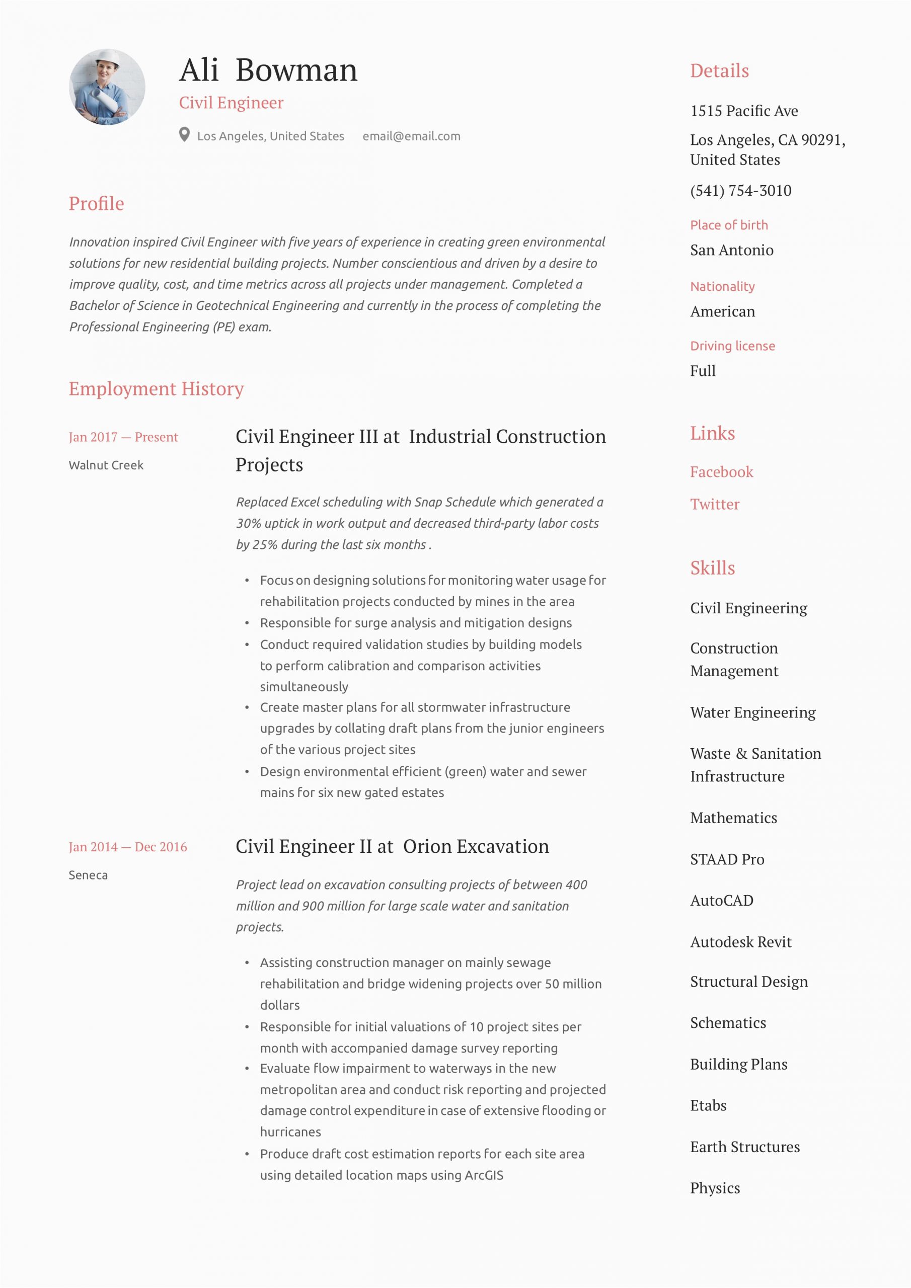 Free Resume Templates for Civil Engineers Civil Engineer Resume & Writing Guide