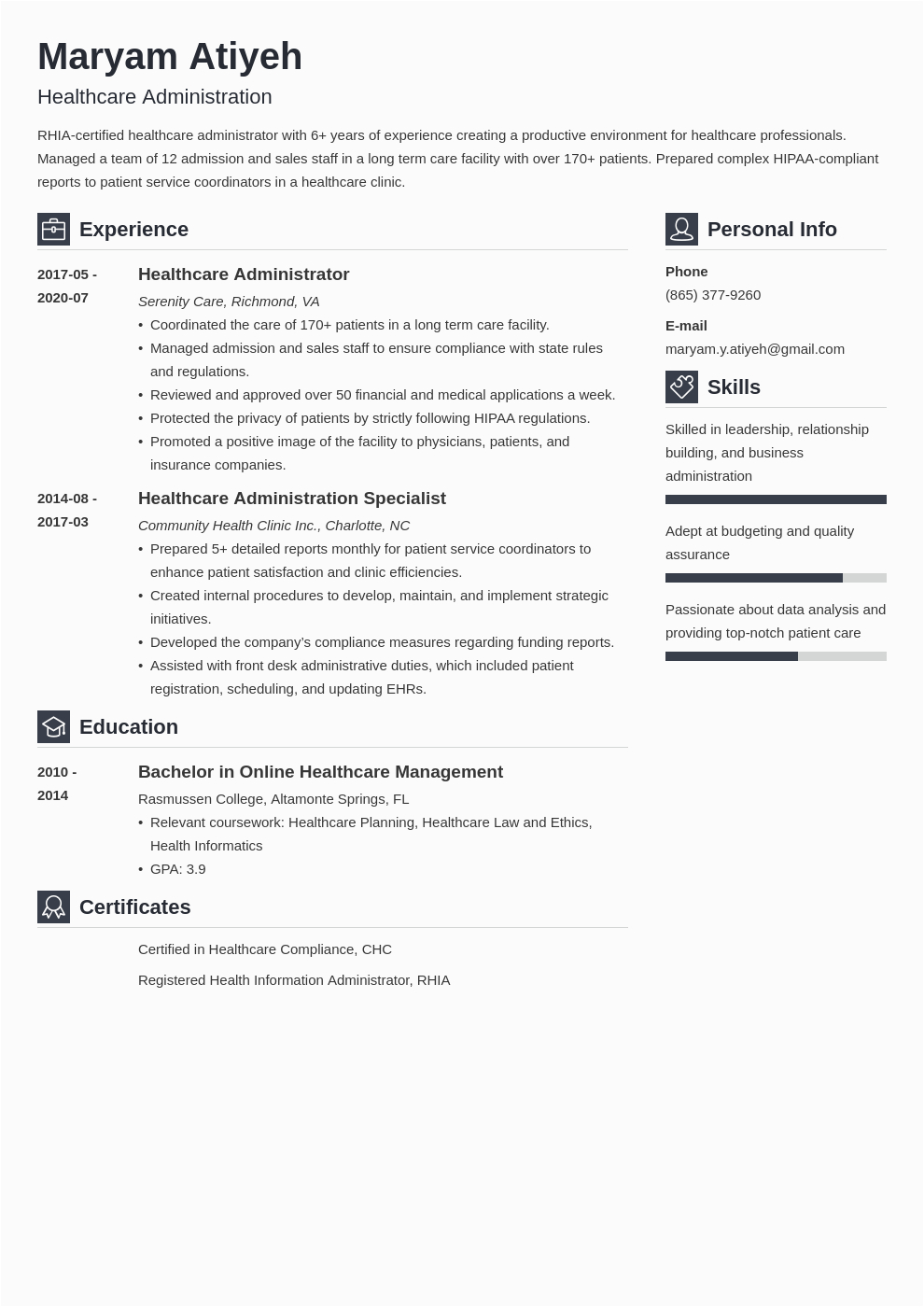 Free Resume Templates for Healthcare Administration Healthcare Administration Resume Samples and Writing Guide