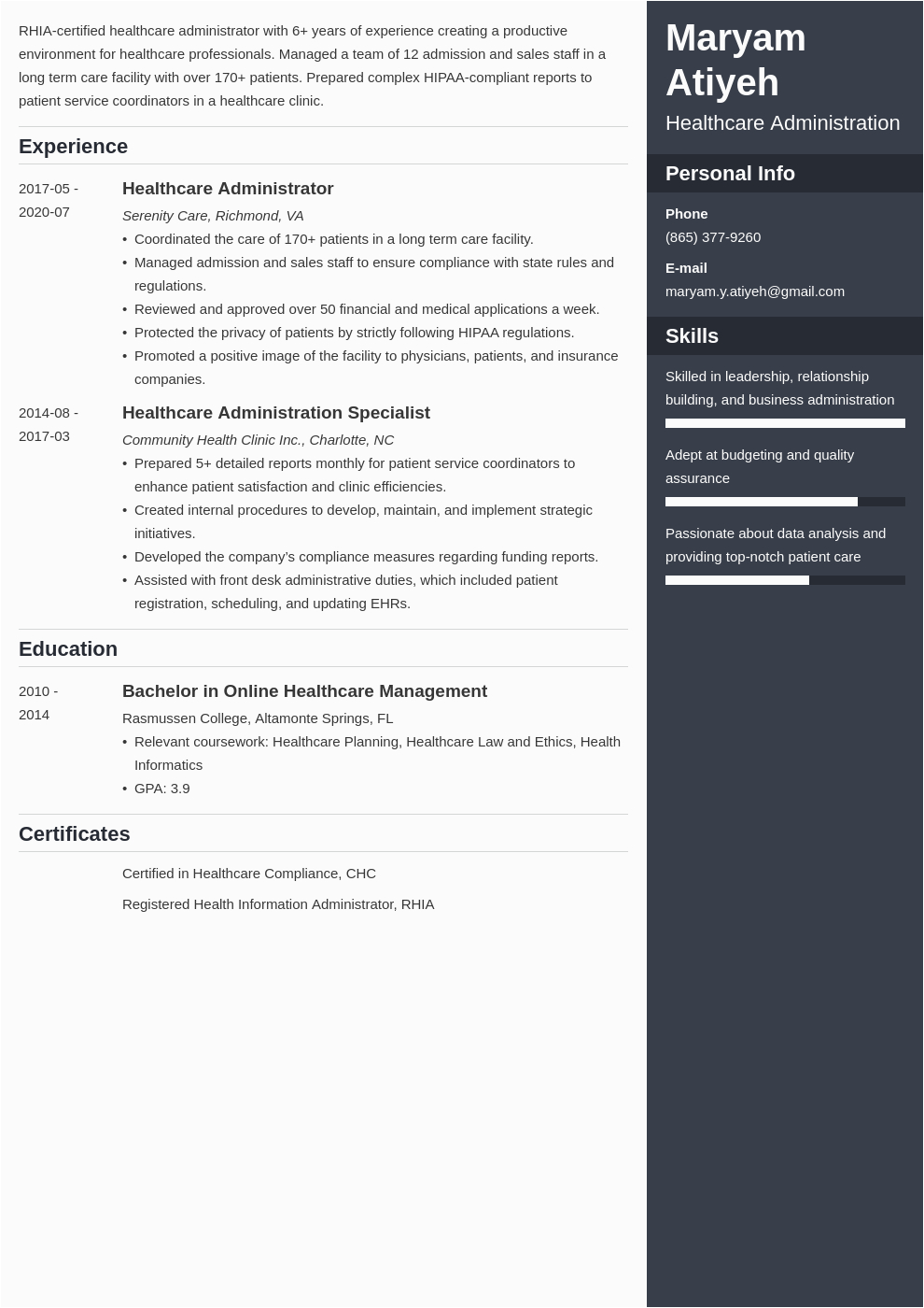 Free Resume Templates for Healthcare Administration Healthcare Administration Resume Samples and Writing Guide