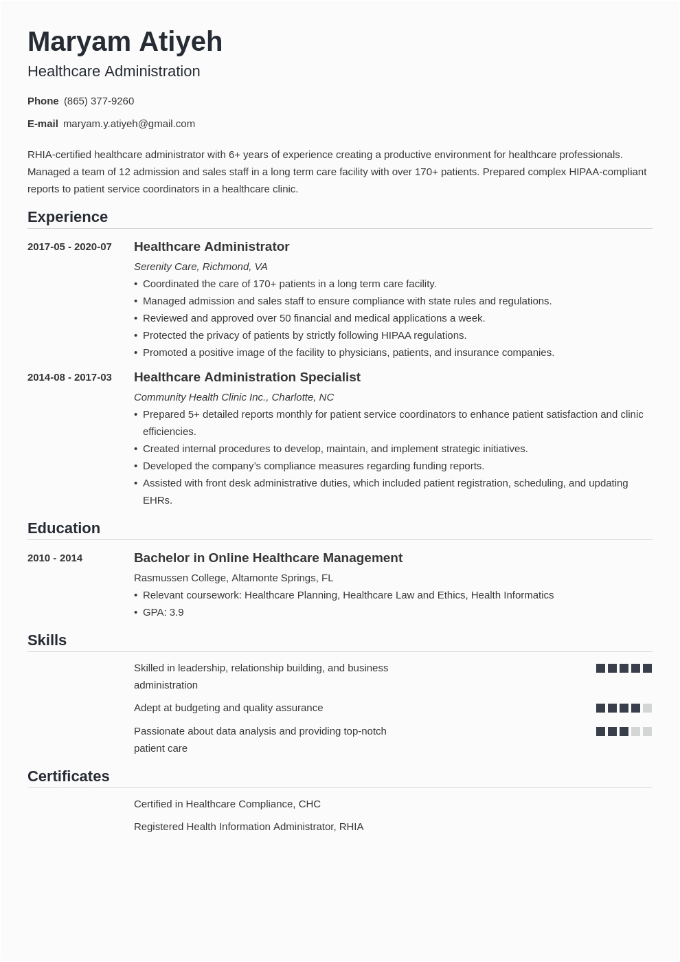 Free Resume Templates for Healthcare Administration Healthcare Administration Resume Samples and Writing Guide