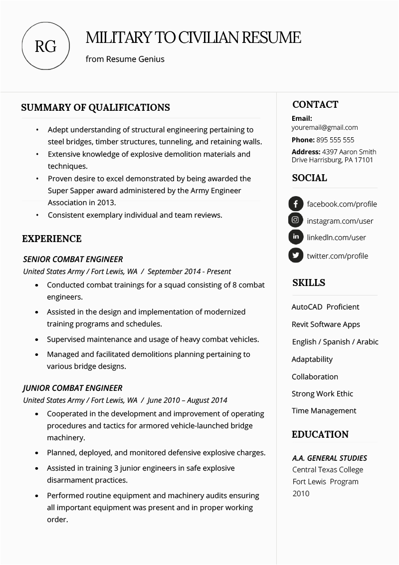 Free Resume Templates for Military to Civilian How to Write A Military to Civilian Resume