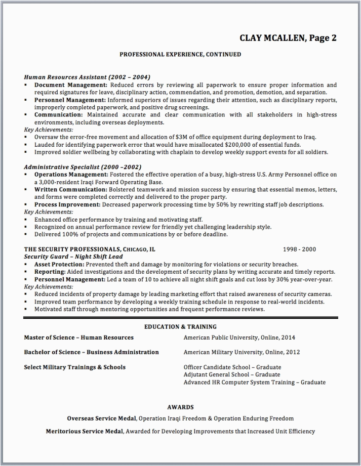 Free Resume Templates for Military to Civilian Resume Examples Military to Civilian