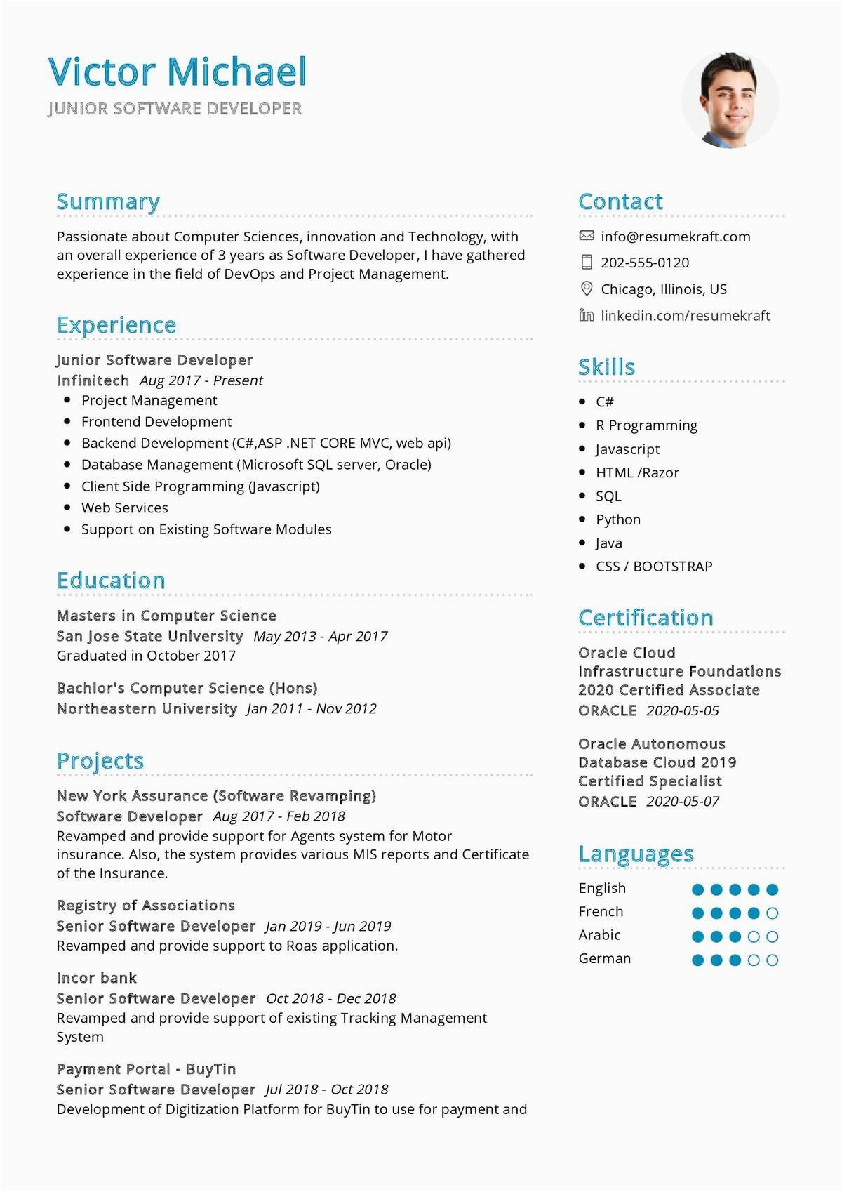 Free Resume Templates for software Developer Junior software Developer Resume Sample Resumekraft