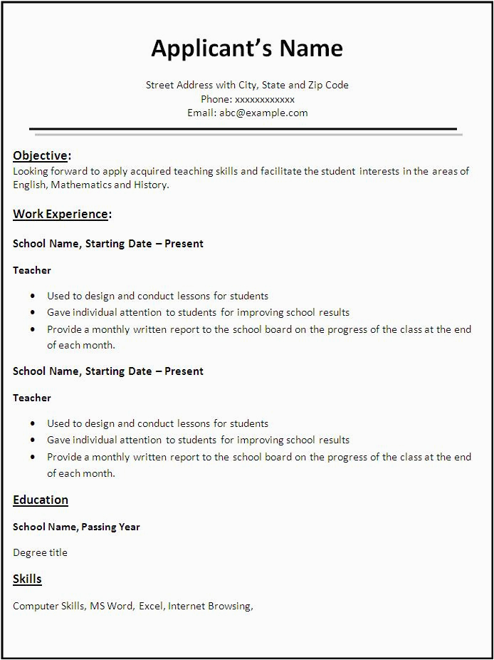 Free Resume Templates for Teaching Positions Free Teacher Resume Template