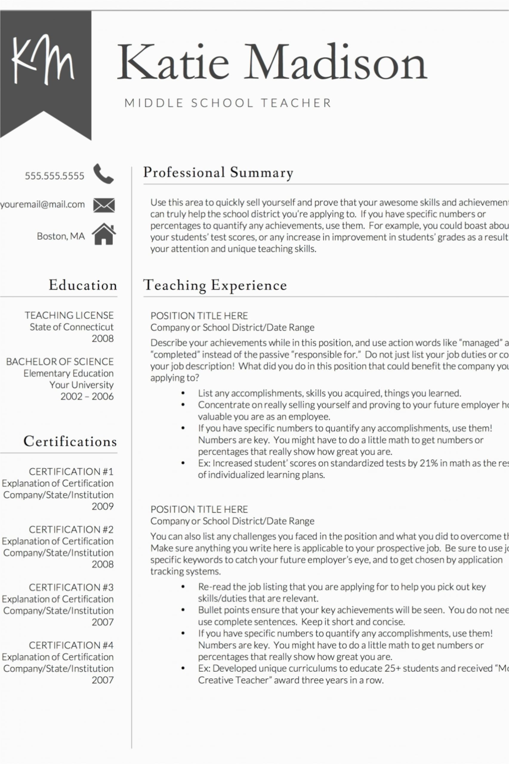 Free Resume Templates for Teaching Positions Teacher Resume Template for Word & Pages Teacher Cv