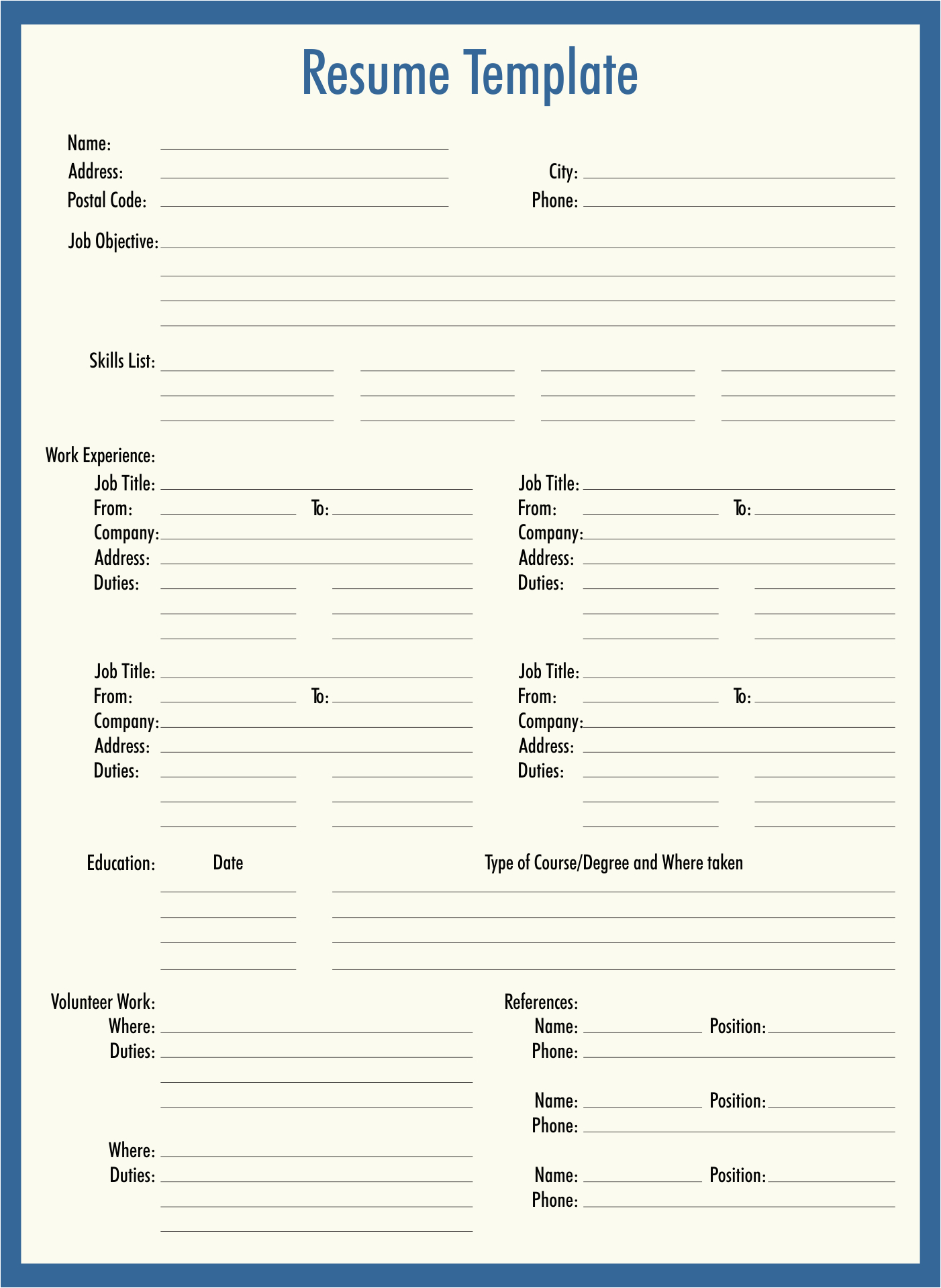 Free Resume Templates to Fill In and Print 7 Best Of Fill In Blank Printable Resume Free
