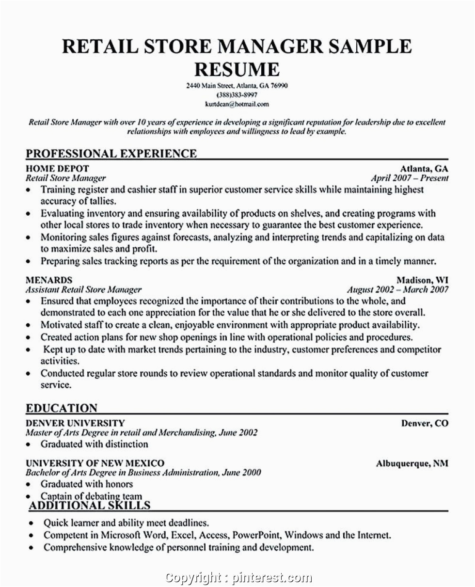 Free Sample Resume Retail Store Manager Simple Retail Manager Resume Examples Retail Manager