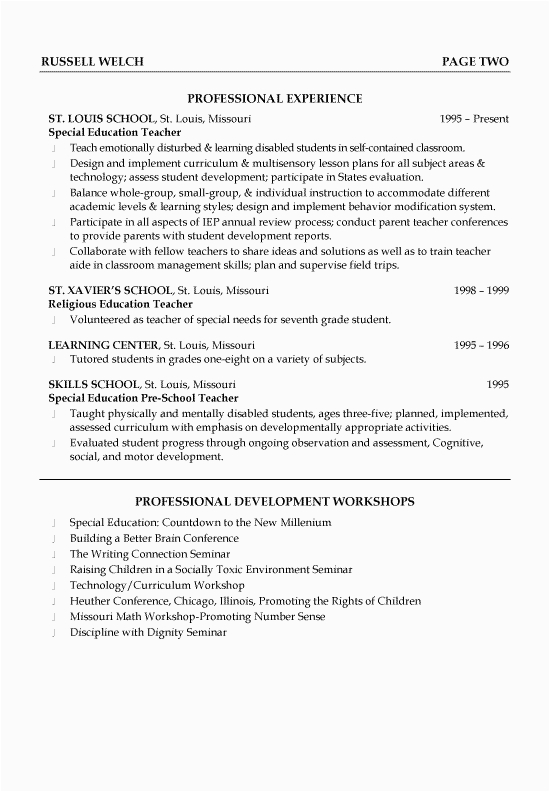 Free Special Education Teacher Resume Templates Special Ed Teaching Resume Example