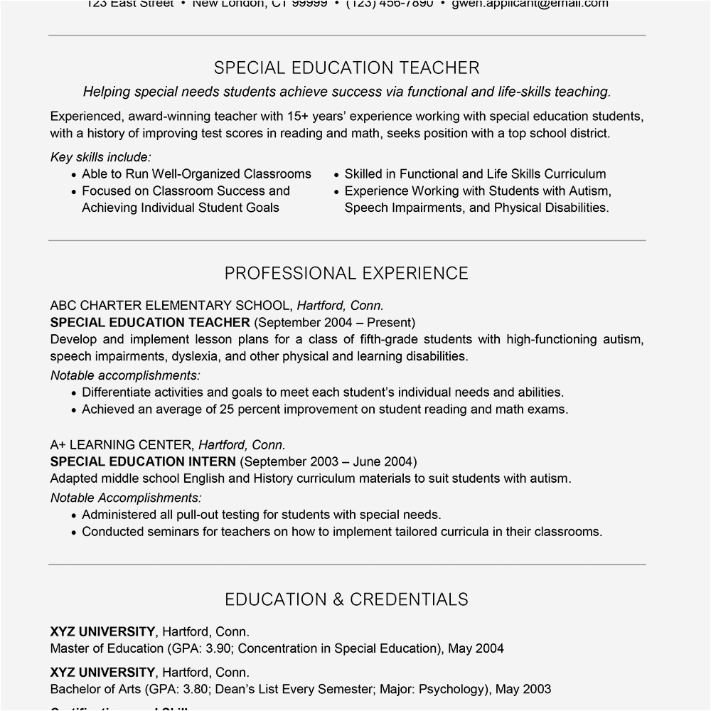Free Special Education Teacher Resume Templates Special Education Teacher Resume Example