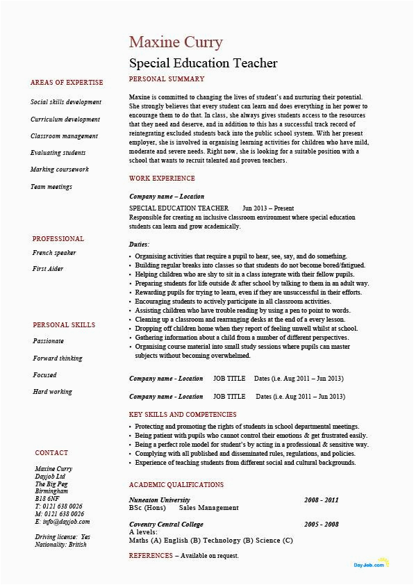 Free Special Education Teacher Resume Templates Special Education Teacher Resume Sample Example