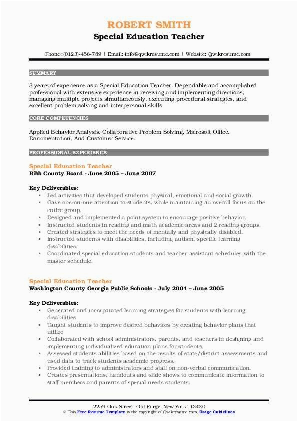 Free Special Education Teacher Resume Templates Special Education Teacher Resume Samples Qwikresume