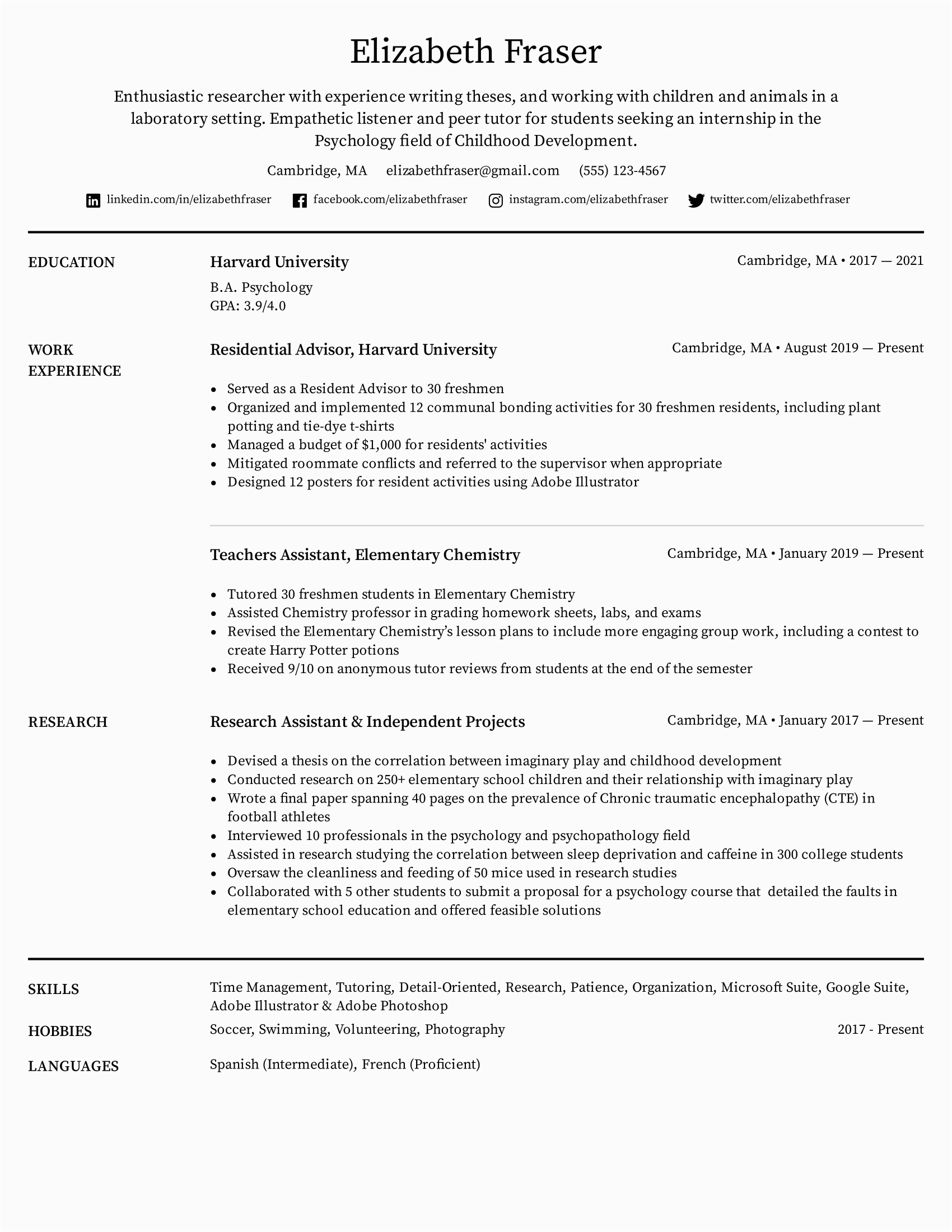 Good Resume Sample for College Student College Student Resume Example & Writing Tips for 2021