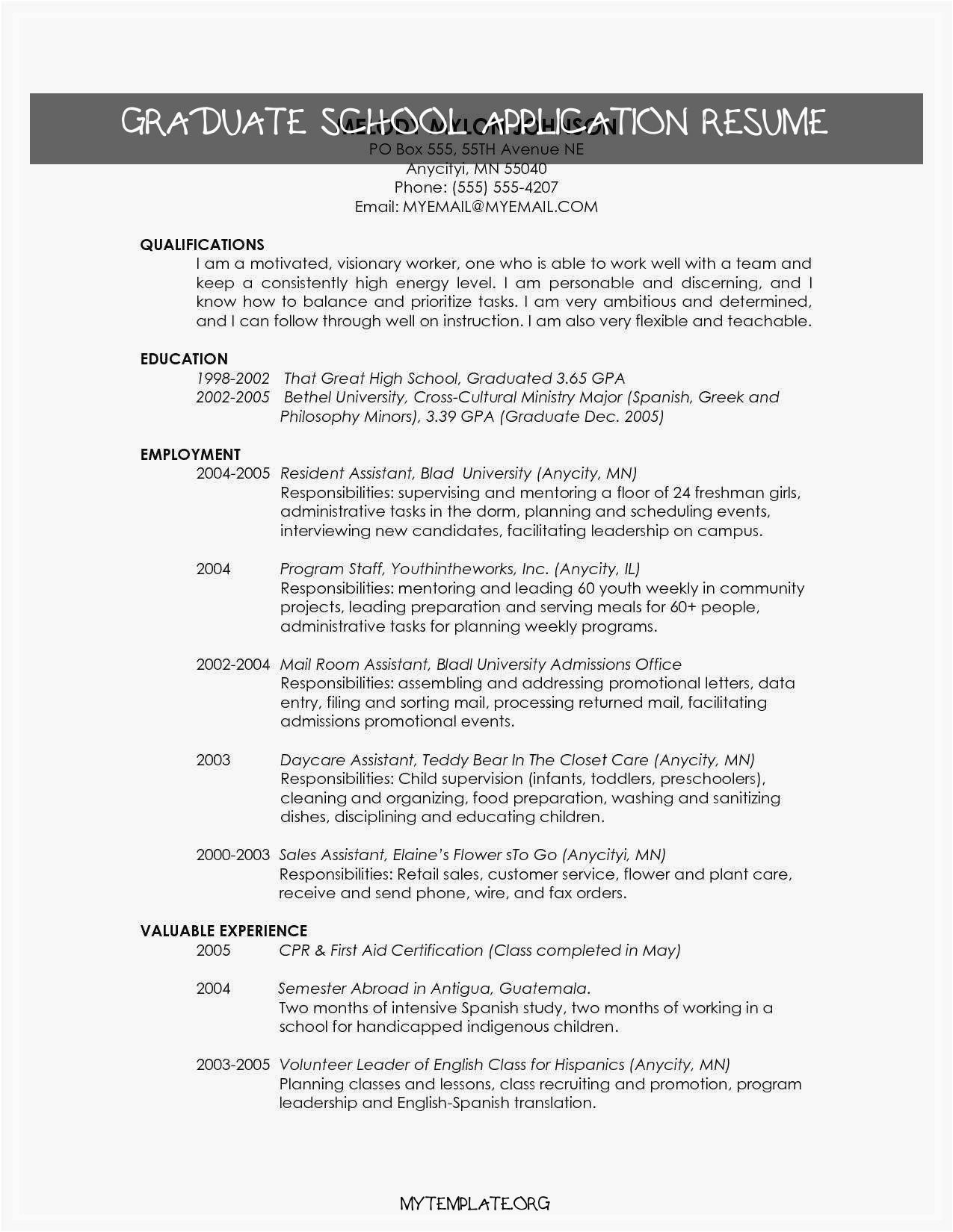 Graduate Student Resume for Masters Application Sample Resume Template for Masters Application