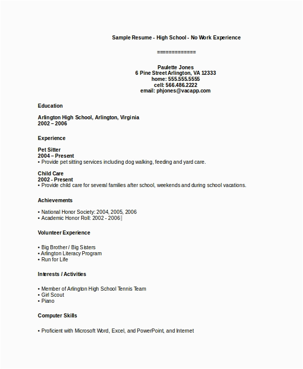 High School Resume No Work Experience Template Grade 10 Teenager High School Student Resume with No Work