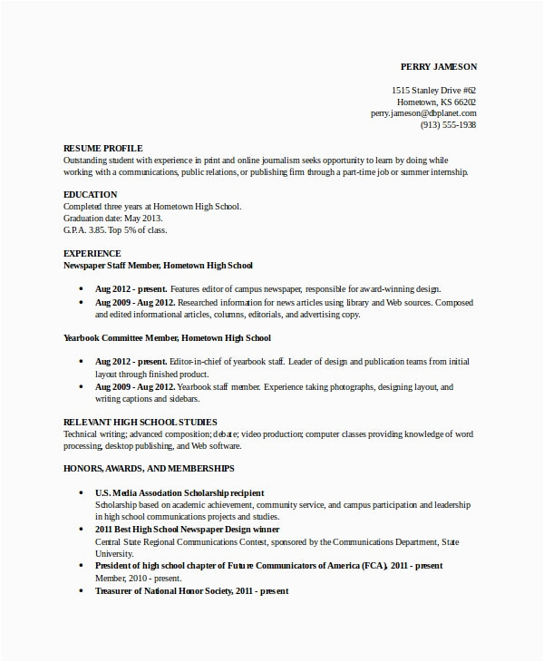 High School Student Academic Resume Template Academic Resume Template 6 Free Word Pdf Document