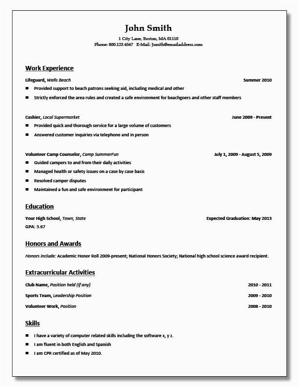 High School Student First Resume Template Sample High School Student Resume Example