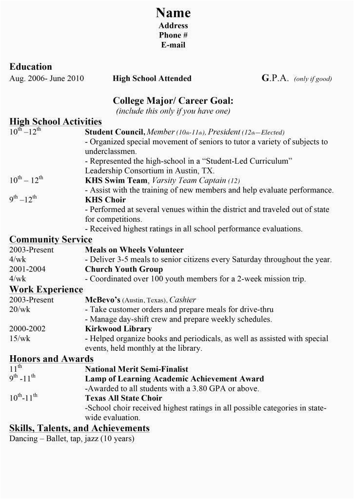 High School Student Resume for College Application Template Resume Examples for Students New 15 Sample Resumes for