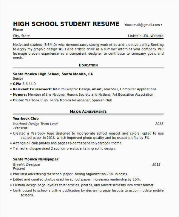 High School Student Resume with No Work Experience Template Free 36 Resume format Word Pdf
