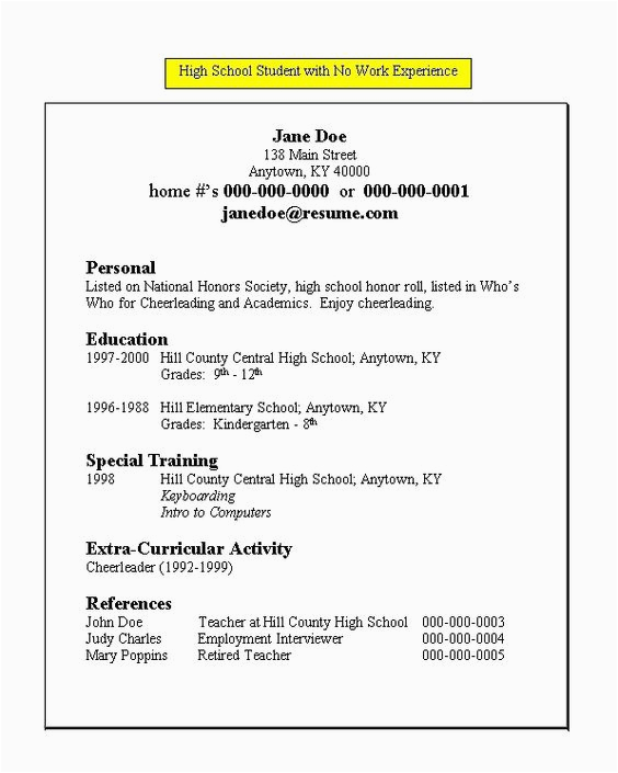 High School Student Resume with No Work Experience Template Free High School Student Resume with No Work Experience