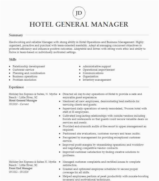 Hotel General Manager Resume Free Sample assistant General Manager 150 Guest Room Hotel Resume