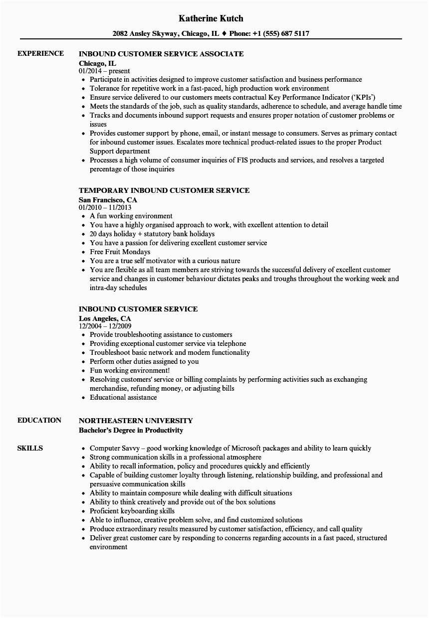 Inbound Customer Service Representative Resume Sample Inbound Customer Service Resume Samples