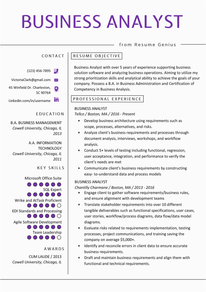 It Business Analyst Resume Samples with Objective Business Analyst Resume Example & Writing Guide